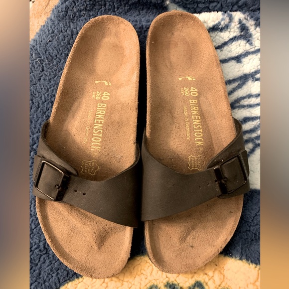 Birkenstock Madrid black slides sandals woman’s 9 men’s 7 - Picture 1 of 11